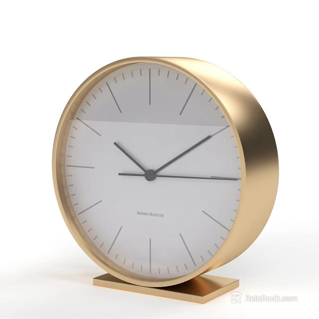Modern Golden Frame Clock with White Dial Black Hands Markers and Stand 3d model 
