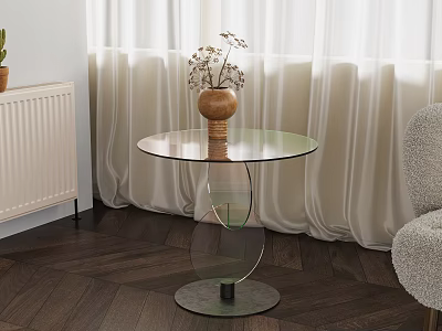Modern Round Side Table with Glass Top Transparent Base and Dried Flower Vase 3d model