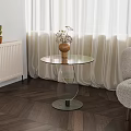 Modern Round Side Table with Glass Top Transparent Base and Dried Flower Vase