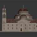 Cartoon Church Scene With Red Domes Towers Spires And Beige Walls