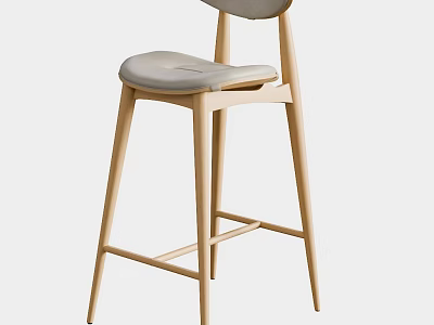 Modern Bar Stool With Light Wooden Frame And Gray Upholstered Seat 3d model