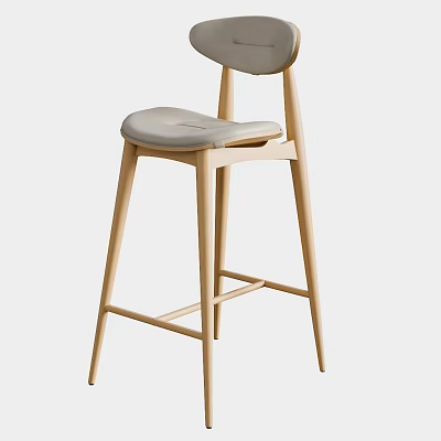 Modern Bar Stool With Light Wooden Frame And Gray Upholstered Seat 3d model