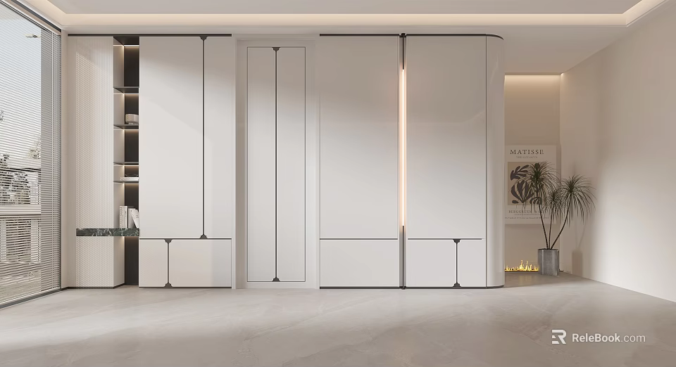 Modern Interior Design With White Minimalist Wall Panels And LED Strip Lighting 3d model 