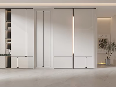 Modern Interior Design With White Minimalist Wall Panels And LED Strip Lighting 3d model
