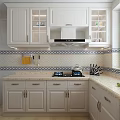 Modern Classic Kitchen Interior With White Cabinets Light Countertop And Patterned Tiled Backsplash 3d model