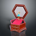 Elegant Decorative Ornament Set with Hexagonal Wooden Jewelry Box Red Lining and Ballerina Figurine