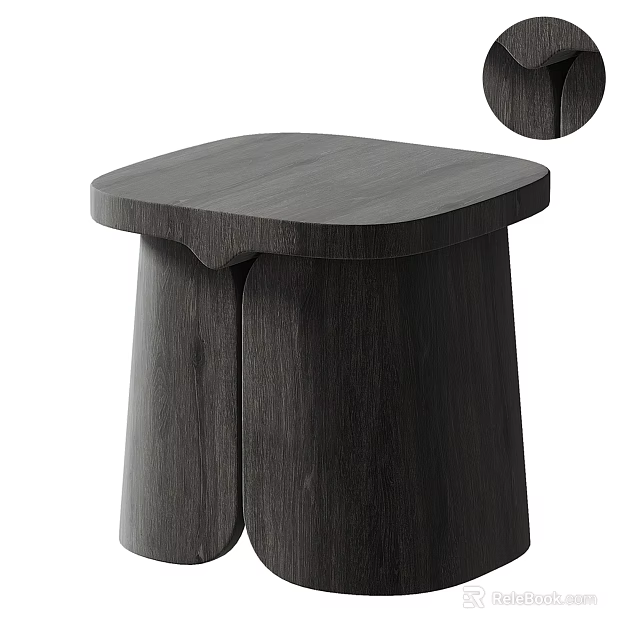 Modern Dark Wooden Stool With Smooth Square Seat And Unique Leg Design 3d model 