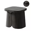 Modern Dark Wooden Stool With Smooth Square Seat And Unique Leg Design