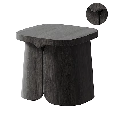 Modern Dark Wooden Stool With Smooth Square Seat And Unique Leg Design 3d model