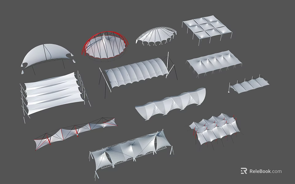 Tensile Membrane Structures With Various Shapes And Modern Architectural Designs 3d model