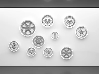 Various Styles and Sizes of Tire Wheel Rims Showcased on White Background 3d model