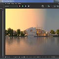 Modern Waterfront Hotel Building With Curved Exterior Illuminated By Lights And Surrounding Trees