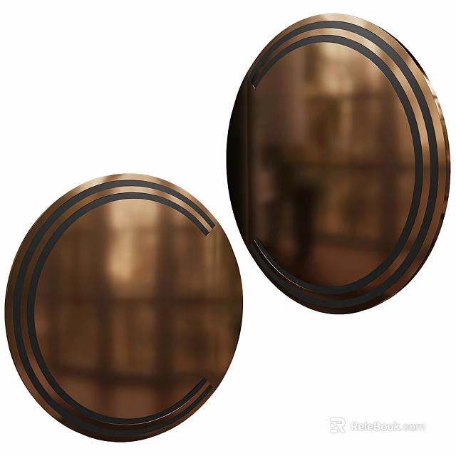 Round Decorative Mirrors With Metal Frame And Black Trim For Home Decor 3d model 