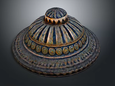 Intricate Sculptural Carving Featuring Striped Pattern Circular Accents And Ornate Top Design 3d model