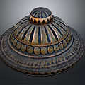 Intricate Sculptural Carving Featuring Striped Pattern Circular Accents And Ornate Top Design