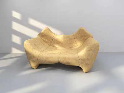 Modern Beige Leather Two Seater Sofa With Unique Curved Shape And Stitched Details 3d model