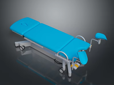 Blue Medical Examination Table With Adjustable Mattress Wheels And Armrests 3d model