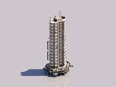 Tall Modern Building Structure With Multiple Floors Window Design And Top Antenna 3d model