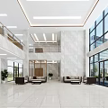 Spacious Modern Reception Lobby With Marble Walls Large Windows And Comfortable Sofas 3d model