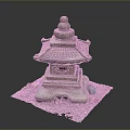 Traditional Style Stone Lantern With Stone Base And Colorful Decorative Fragments