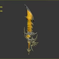 3D Model of Decorative Weapon With Yellow Gray Sharp Blade and Intricate Design