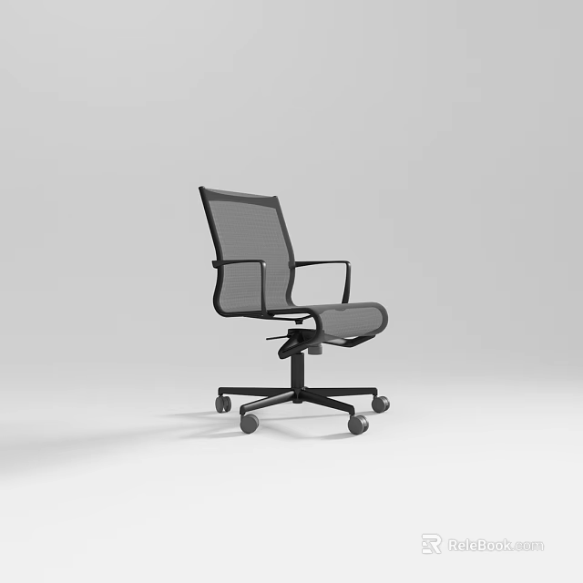 Modern Black Mesh Office Chair With Adjustable Height And Rolling Wheels 3d model 