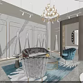 Modern Elegant Bridal Shop Interior With Chandelier Mannequins Wedding Dresses And Round Display Tables