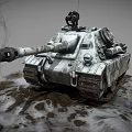 Military Tank With Cannon On Snow Covered Muddy Ground And Dry Grass