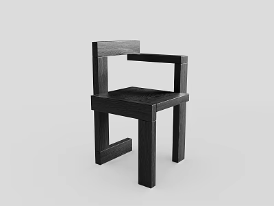 Modern Black Wooden Single Chair With Geometric Armrest And Backrest Design 3d model