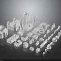 White Architectural Model Equipment Featuring Various Shapes Domes Towers And Design Elements 3d model