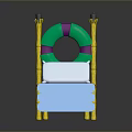 Blue Bed With Yellow Posts Green Purple Lifebuoy Decoration White Mattress And Purple Bedspread
