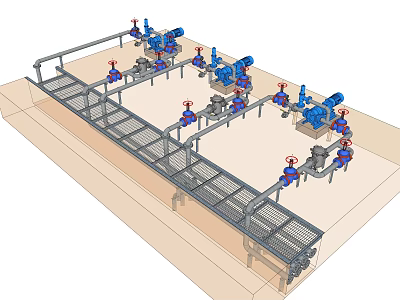 Industrial Equipment Pump System With Metal Platform And Pipe Network 3d model