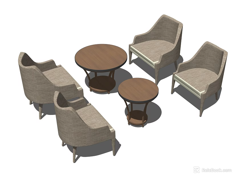 Comfortable Leisure Sofa Set With Upholstered Chairs And Round Coffee Tables 3d model