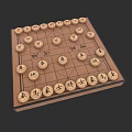 Traditional Chinese Chess Board Game with Wooden Pieces and Character Markings on Dark Surface