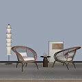 Rattan Lounge Chair Set with Small Round Table Floor Lamp and Striped Rug
