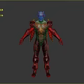 Red And Black Spiked Armor Sci Fi Fantasy Creature Character With Aggressive Design