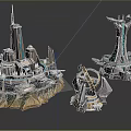 Cartoon Sci Fi City Scene With Futuristic Tower Structures And Circular Mechanical Designs 3d model