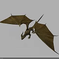 Flying Pterosaur 3D Render With Detailed Textured Wings On Gray Background