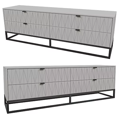 Modern TV Stand With Geometric Pattern Drawers And Black Metal Frame 3d model