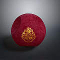Red Velvet Decorative Ball With Golden Crest Design For Home Decor Accessory
