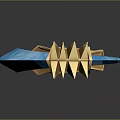 Fantasy Magical Weapon Design With Blue Crescent Blade And Golden Crown Top