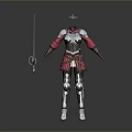 Detailed Warrior Armor Design With Red Accents Silver Plates And Long Sword