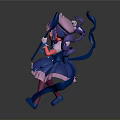 Anime Style Woman With Purple Hair Pink Hat Blue Butterfly Red Eyes And Blue Dress