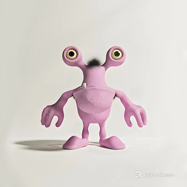 Adorable Pink Cartoon Monster Toy Figure With Big Eyes And Simple Design 3d model 