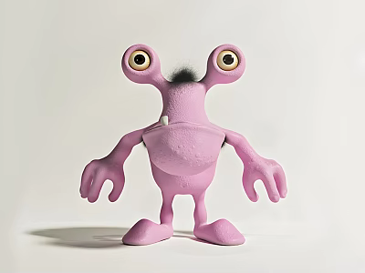 Adorable Pink Cartoon Monster Toy Figure With Big Eyes And Simple Design 3d model