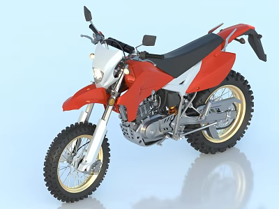 Red And White Motorcycle With Black Seat Off Road Tires And Sporty Design 3d model