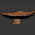 Orange Hand Carved Pottery Sculpture Bowl Shaped With Central Hole And Cracked Details