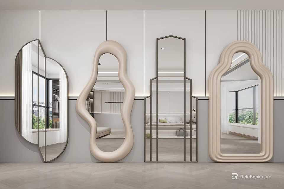 Modern Wall Mounted Mirrors in Various Shapes for Interior Design Reflections 3d model 