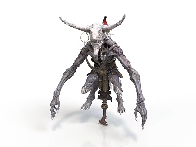 Mysterious Horned Creature Character With Skull Head And Spiked Armor 3d model