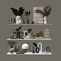 Modern Decorative Ornament Sets With Vases Plants Frames On White Shelves 3d model